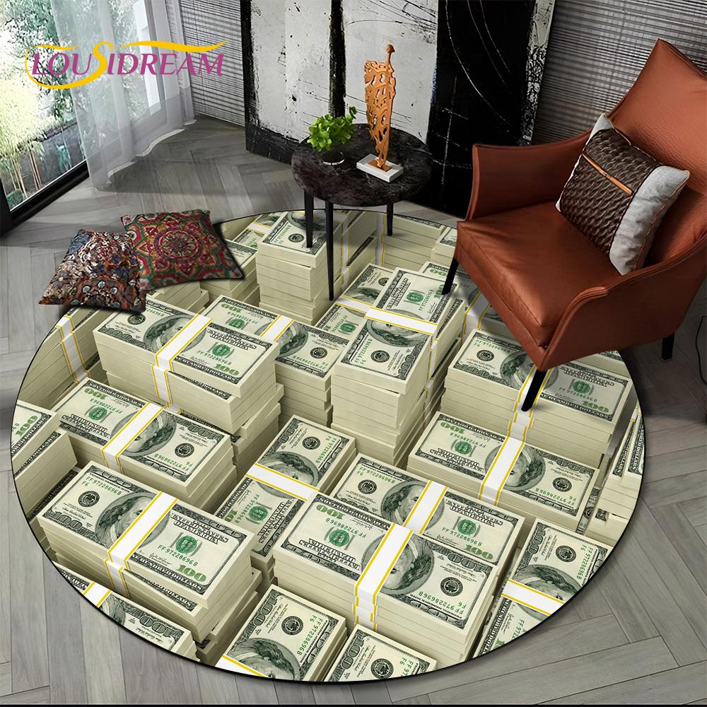 Rich Euro Dollar Money 3D Pattern Round Carpet Rug for Living Room Bedroom Child Playroom Chair Decor,Pet Area Rug Non-slip Mat