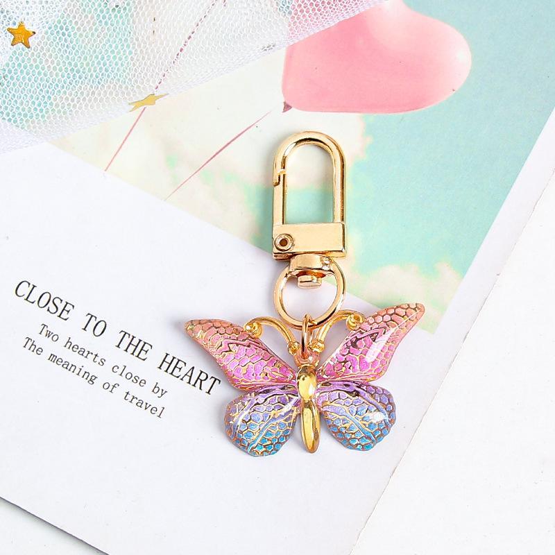 10Pcs Gradient Color Alloy Pendant Key Ring Clip Hook Butterfly Enamel Keychain For Handbag Backpack Car Keys Diy Accessory