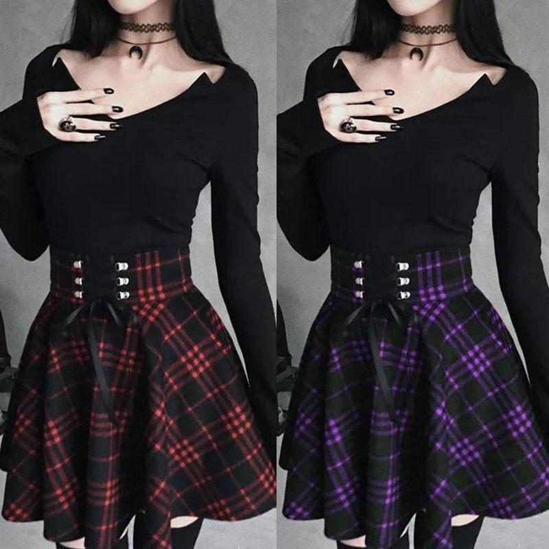 Mujeres negro a cuadros A-line falda gótica punk falda corta vestido palo  comprar a buen precio — entrega gratuita, reseñas reales con fotos — Joom