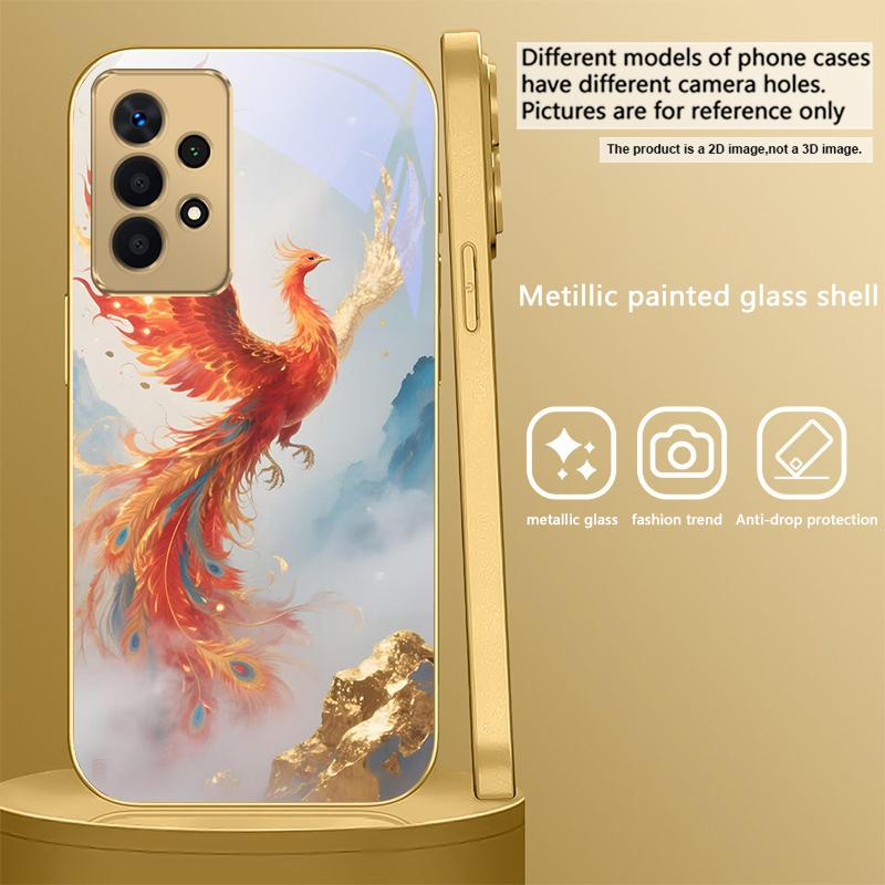 Reborn Golden Phoenix For Samsung A50 A51 A52 A53 A54 A55 56 14 15 13 16 26 31 32 33 34 35 70 71 72 73 Golden glass phone case