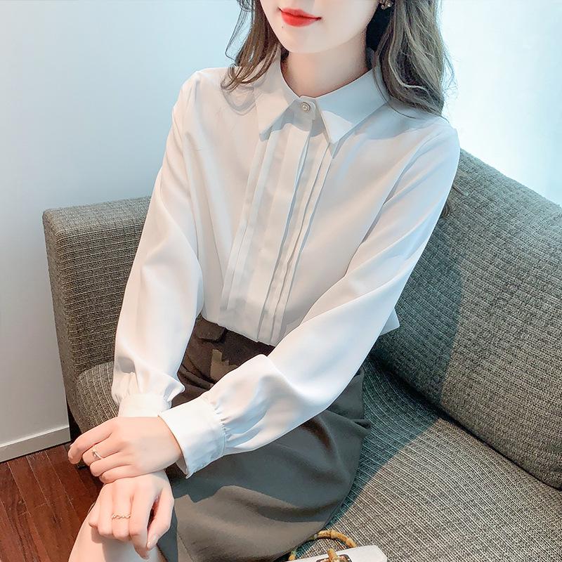 2023 Versatile White Chiffon Long Sleeve Shirt for Commuting