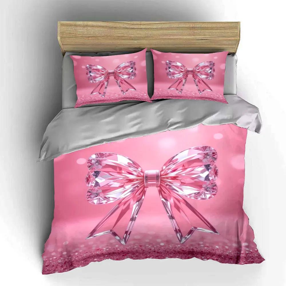 Crystal Bow Decoration Gift Set Bedding Set with 1 Duvet Cover 2 Pillowcases Single Double King Queen Gift