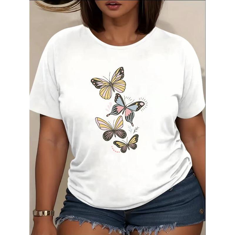 Женская короткорукавная рубашка европейского размера с принтом «Летающая бабочка», подходит для повседневной носки, изготовлена из мягкого и дышащего полиэфирного волокна S белый