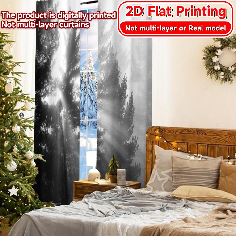 2D Flat Printing  2pcs Mystic Pines Minimalist Modern Curtains Versatile 100% Polyester Curtains Thermal Insulation   and Room