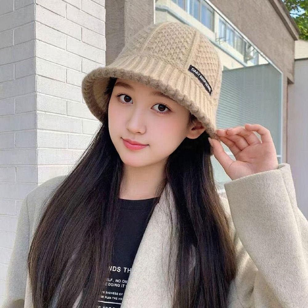 Windproof Knitted Bucket Hat Warm Women Fisherman Hat Fashion Wool Basin Cap Shopping Travel