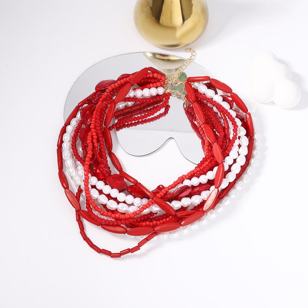 Gothic Personality Handmade Beaded Baroque Imitation Pearl Multi-layered Necklace, Beach Fashion