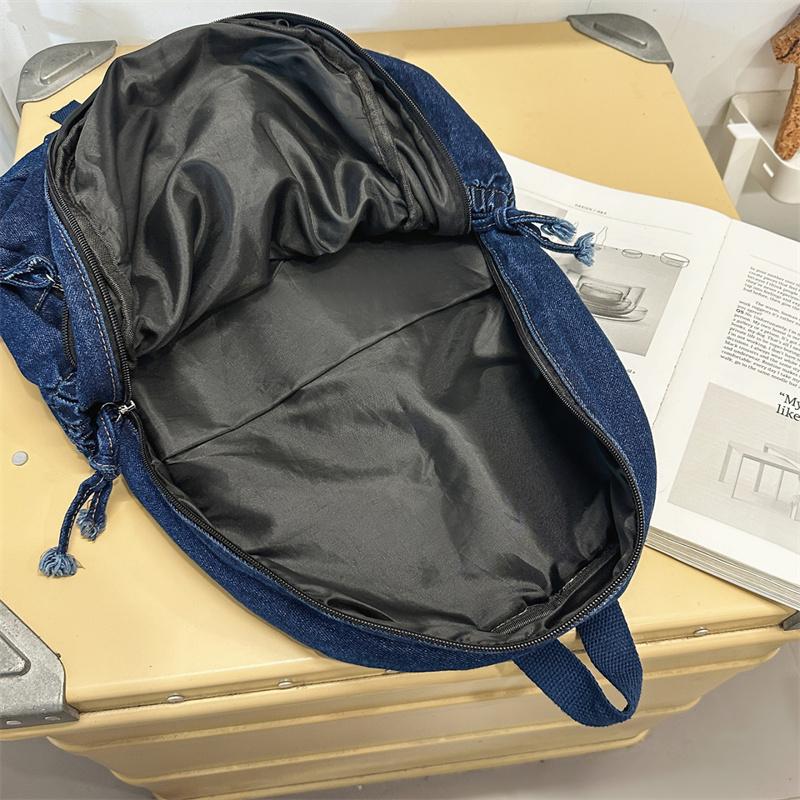Denim Backpack Student Schoolbag Solid Color Backpack