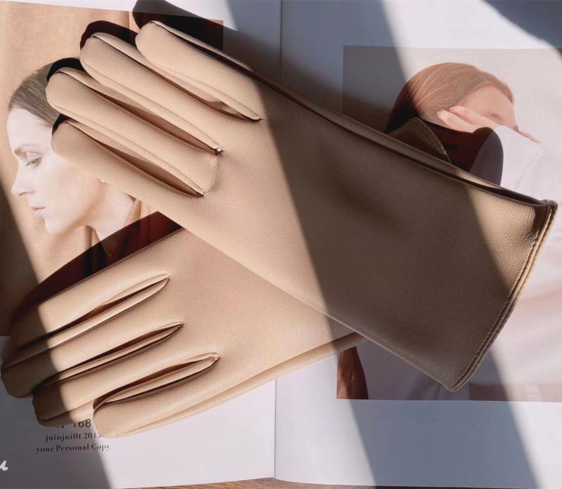 Leather Gloves Wind Color Men'S And Women'S Leather Pu Gloves Fleece Warm Windproof Solid Color Cycling Gloves