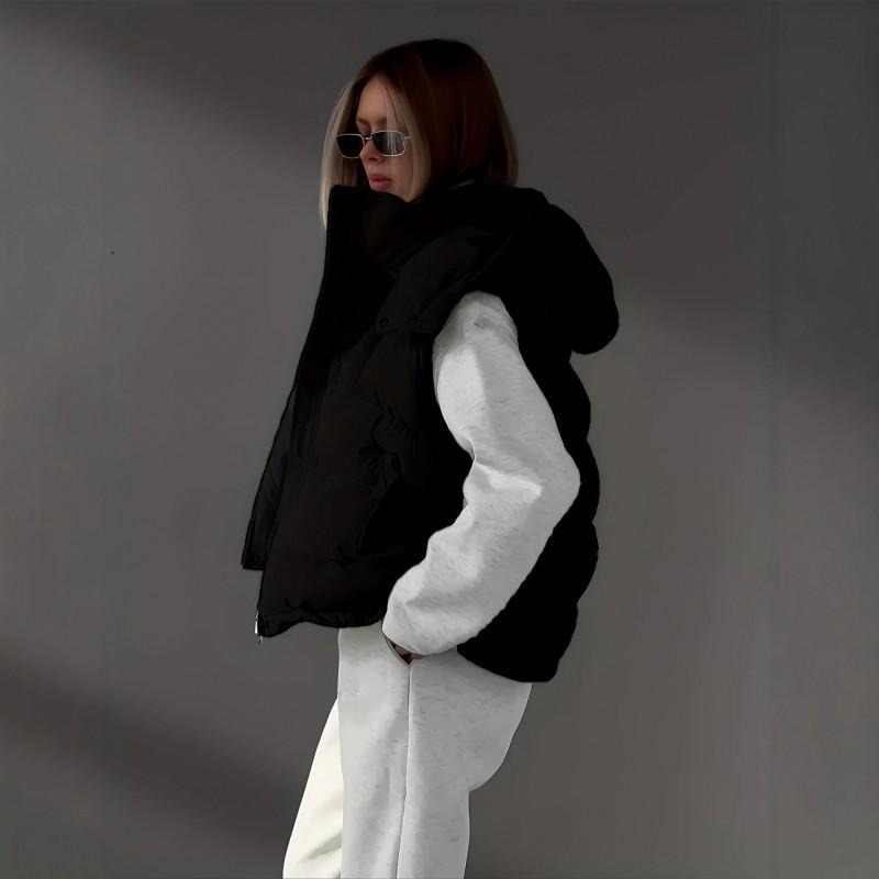Warme Daunenweste für Damen mit Kapuze Lockerer Schnitt Baumwollgepolstert Ärmellose Jacke Winter Oberbekleidung
