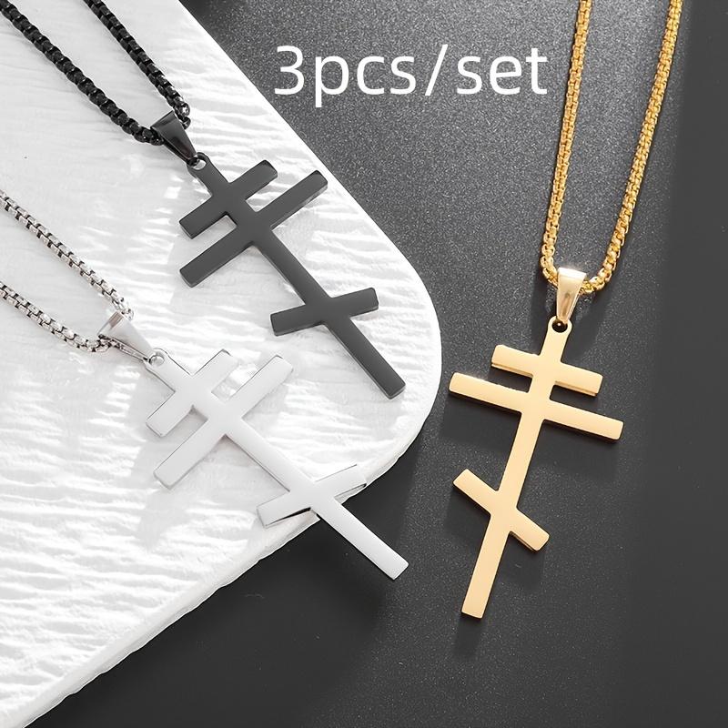 Juego de 3 colgantes de acero inoxidable con forma de cruz ortodoxa, collar de la Iglesia cristiana eterna Nica para hombres y mujeres, amuleto religioso de moda a juego