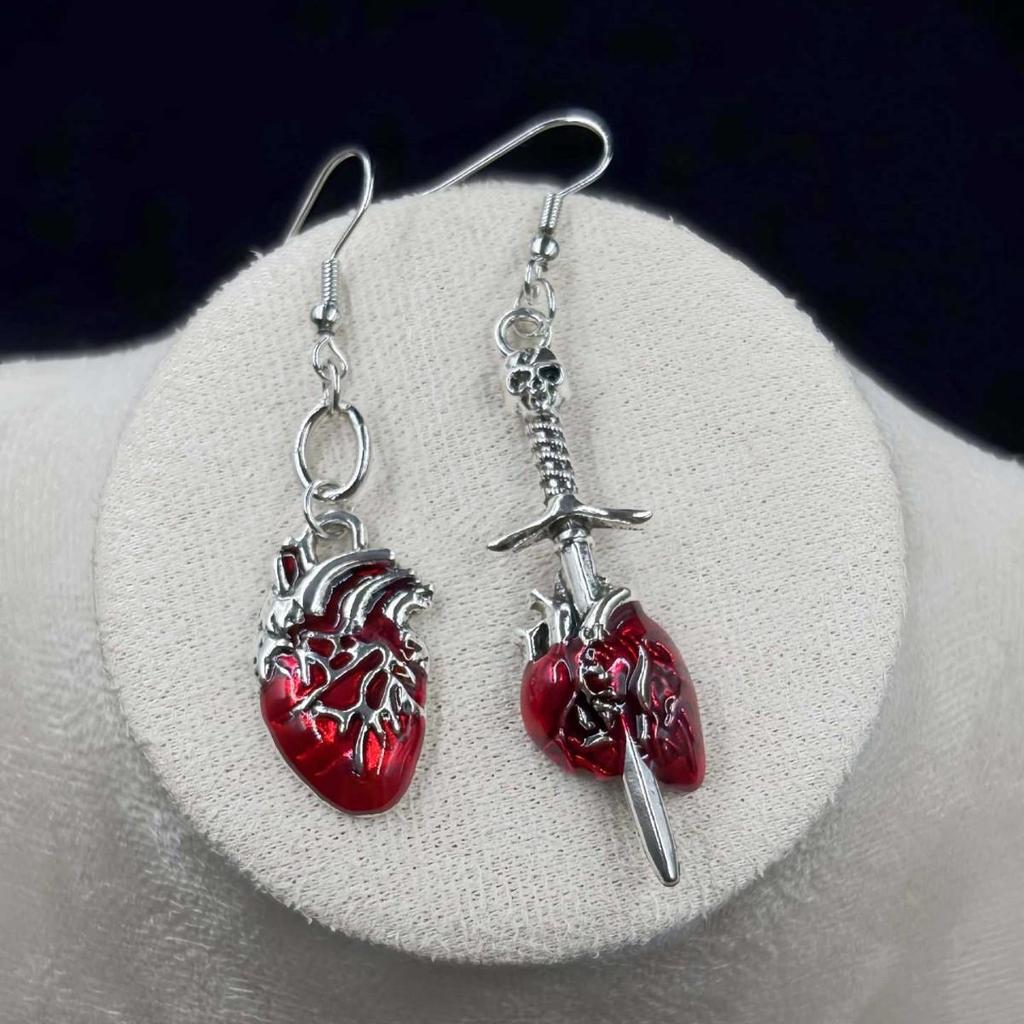 Heart with Sword Gothic Earrings - European & American Style