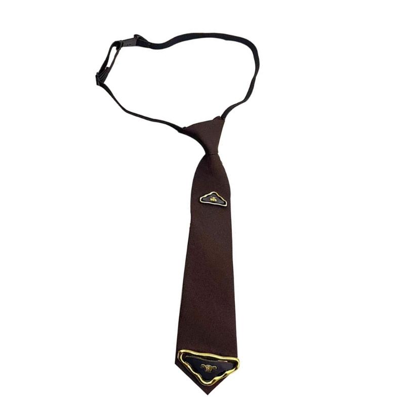 Preppy School Neck Tie with Triangular Charm Vintage Pre Tied Necktie Neckwear for Adult and Kids Student Uniform Ties