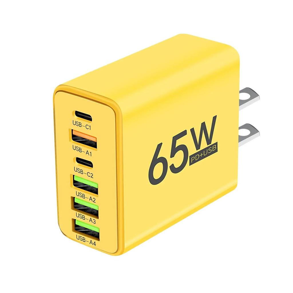 65W USB Typ C Laddare 6 Port PD Typ C Snabbladdning väggadapter för iPhone 13 14 15 Samsung Xiaomi Huawei mobiltelefon