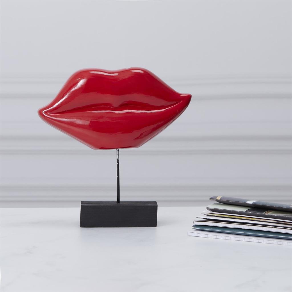 ROTE LIPPEN POP-ART Keramikdekoration 10,5 cm