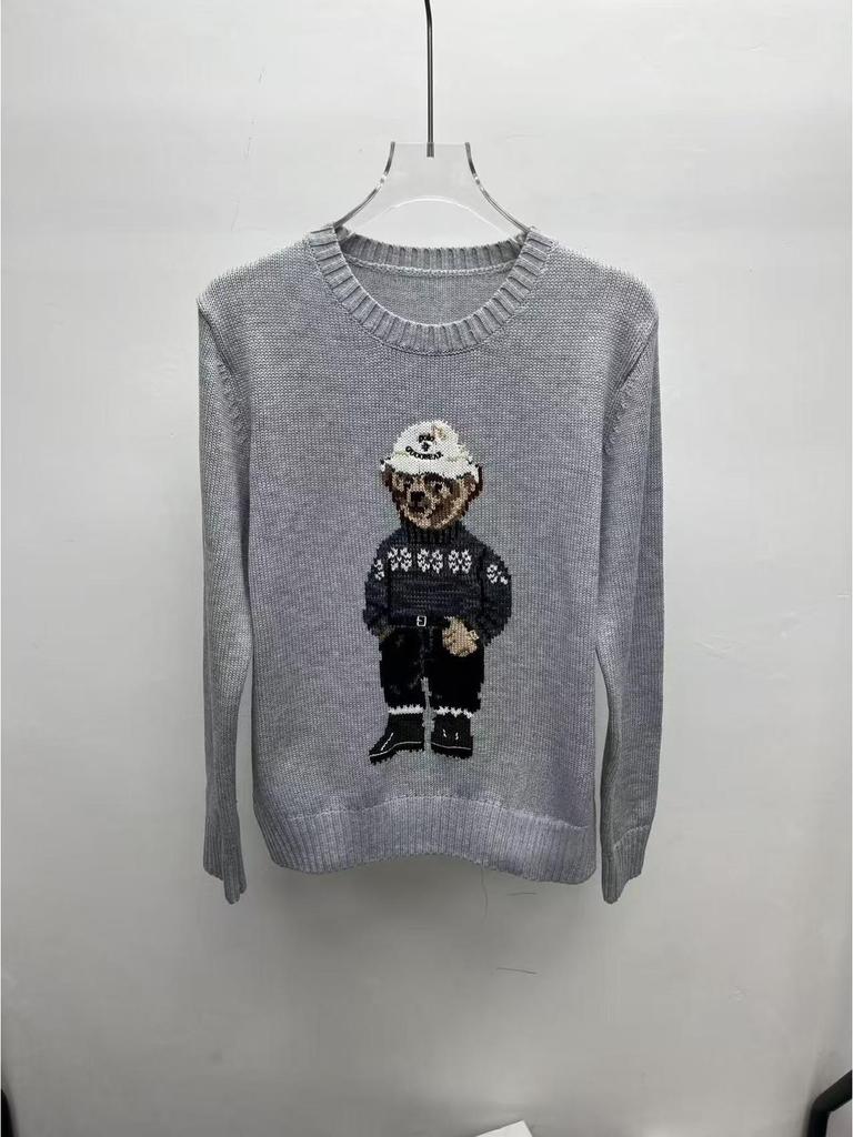 2025 R.L Wool Blend Cartoon Bear Round Neck Sweater - Women's Autumn/Winter Versatile Embroidered Style