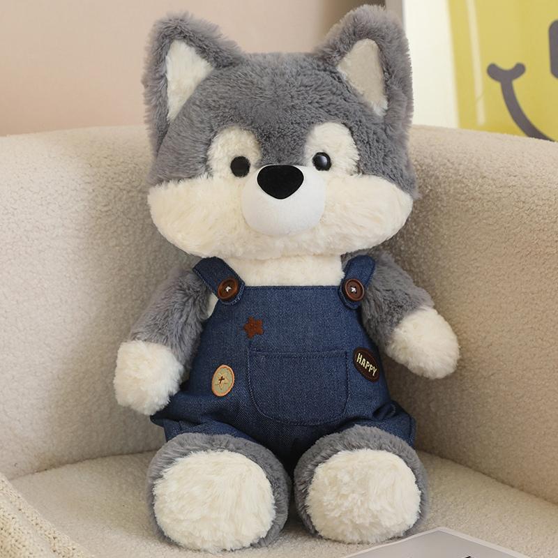 Creative Running Series Super Soft Cute Fox Gray Wolf Wear Rompers Plush Toys Cartoon Stuffed Animals Bears Appease Dolls Gifts
