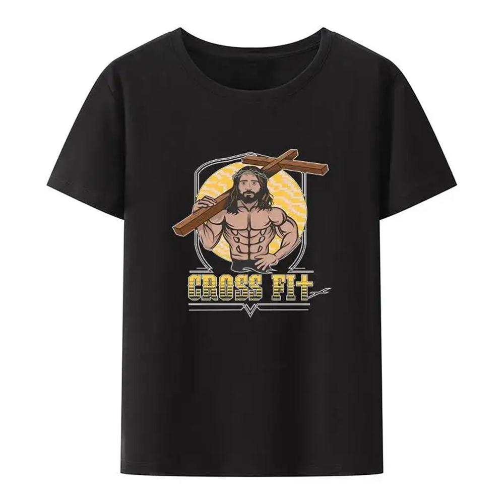 Jesus Cross Fit Graphic Print T Shirt Men Women Funny Gym Enthusiast Short Sleeve Plus Size T Shirt Unisex High Quality 50975