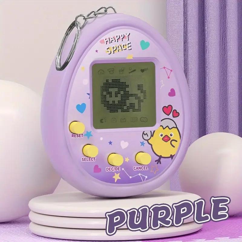 Cute Cartoon Handheld Virtual Pet Game Console With Keychain Portable Mini Electronic Pet Raising Machine Battery Powered