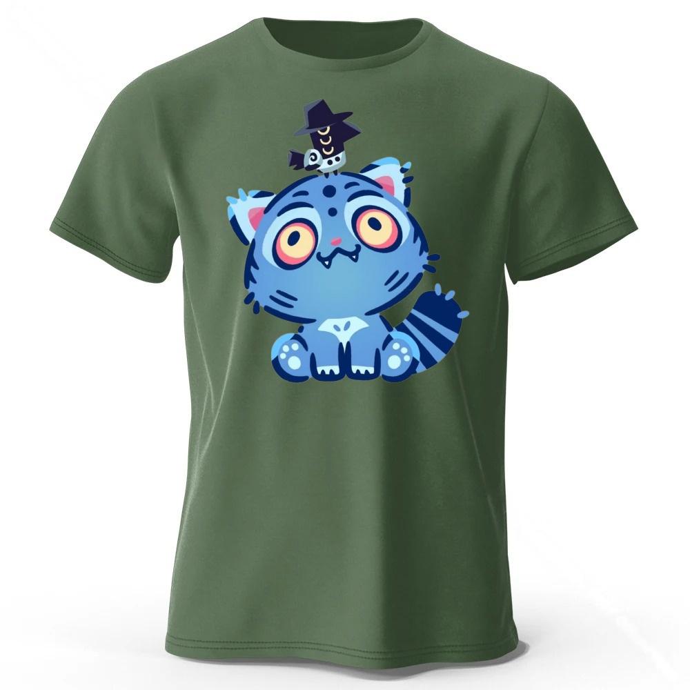 New KPOP Blue Cat Pure Cotton Short Sleeve Summer MenWomen Fashion Daily Street Wear Large Comfortable Soft Casual Tshirt