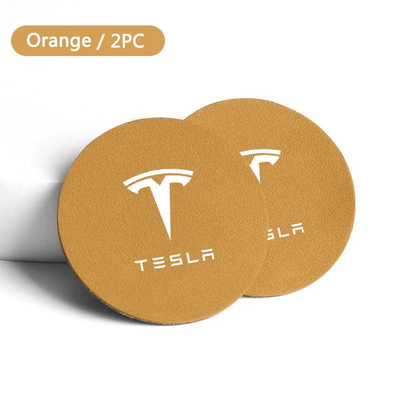 Car Sticker Tesla 2pcs Non-slip Car Logo Coaster Water Cup Pad For Tesla Model 3 Y S X 2017 2018 2019 2020 2021 2022 2023 Roadst