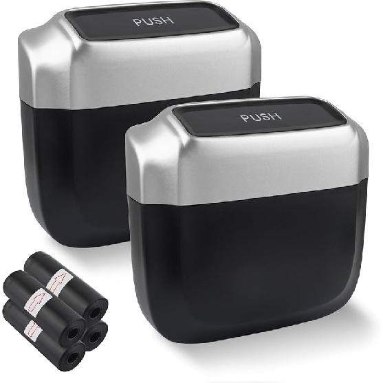 2PCS Car Trash Can With Lid + 60PCS Garbage Bags,Mini Trash Can Interior Accessories For Door/Seat/Center Console/Home/Office,Multifunctional Car