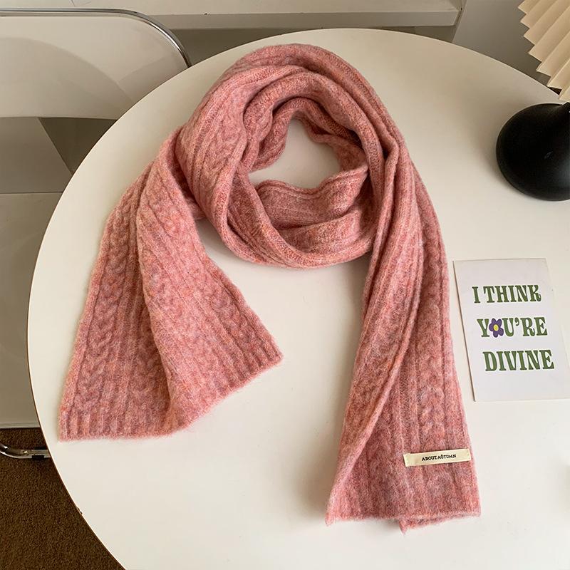 New Style Wool Solid Color Knitted Scarf for Women Winter Korean Style High End Warm and Cold Protection Neck Scarf
