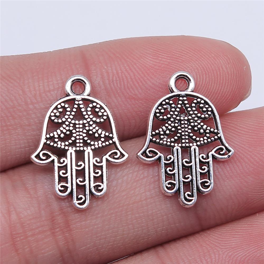 

20pcs Hand Pendant Charms Antique Silver Color Palm Charms Jewelry DIY Hamsa Hand Charms For Bracelet Making