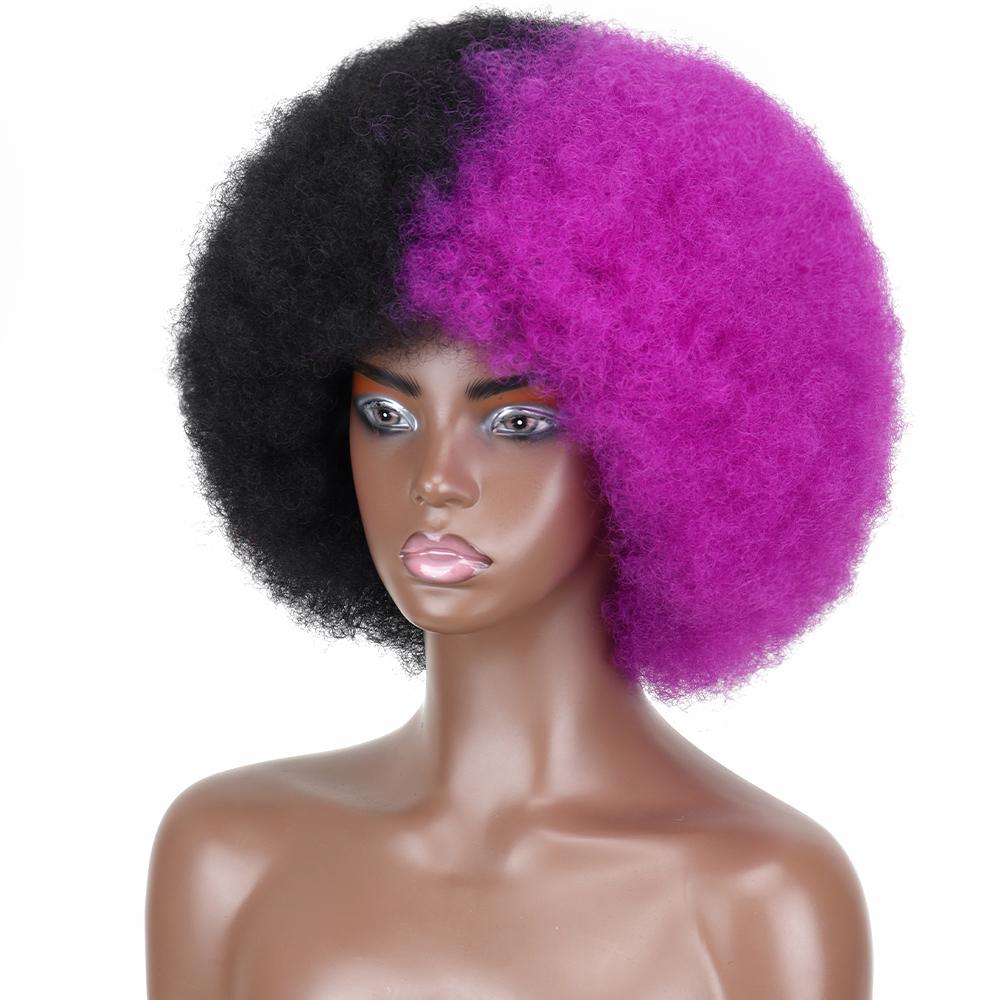 MISSQUEEN Syntetisk afro kinky krøllet fluffy parykk for kvinner Myke korthårsparykker med smell for festdans Cosplay parykker