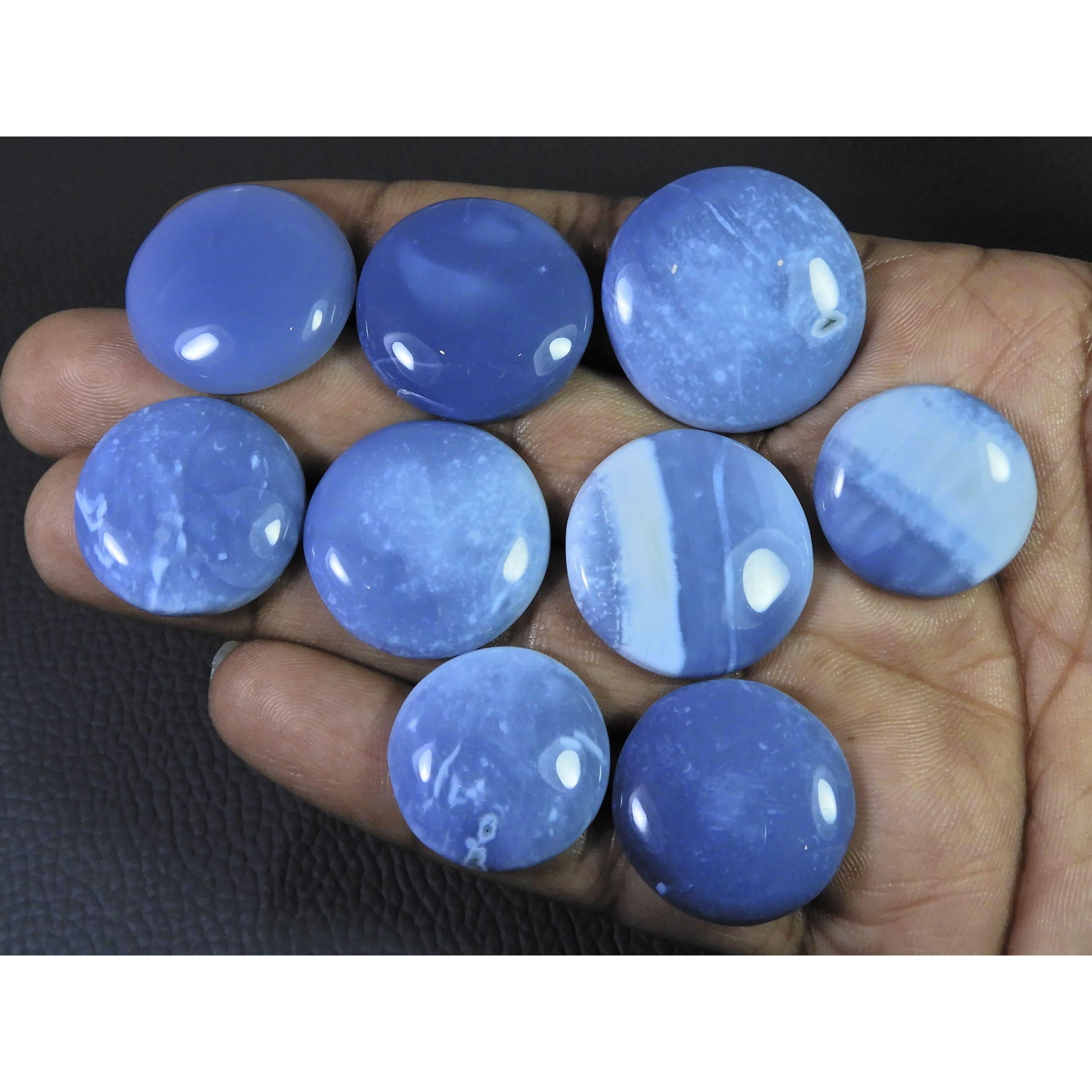 200Cts. Natural Blue Opal Agate Round Cabochon Loose Gemstone 09 Pcs Lot C-1886