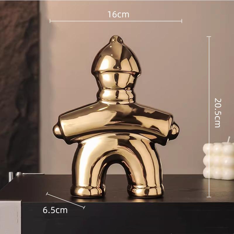 Ceramic Handicrafts Chinese Traditional Retro Abstract Sculpture History Human-shaped Sculpture Gold Font  Decorative Figurines