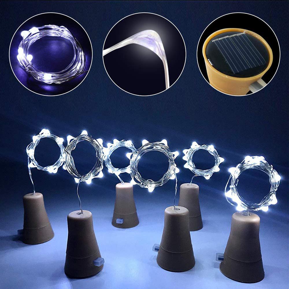 Solar 20LED Wine Bottle Lights Cork Shape Fairy Lights Garland Christmas Light Copper Wire Home Room Decoration Lamp