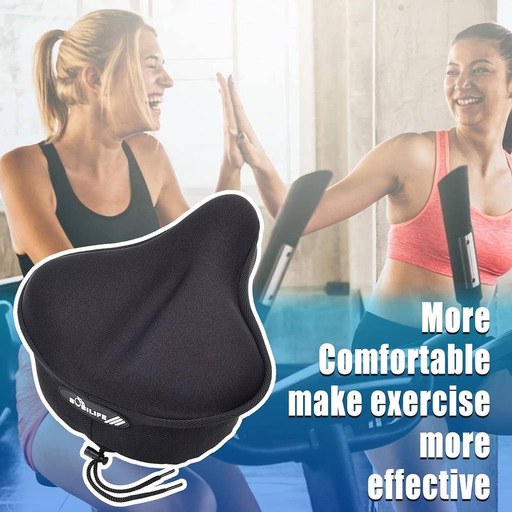 Thick Wide Gel Bike Seat Cushion with Rain Cover Large Surface Comfortable for Butt Memory Gel Foam Bike Saddle Seat Cushion Cover & - (L)