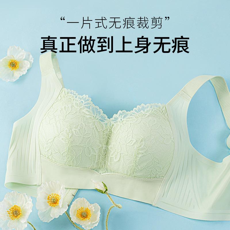 B-E Cup Large Size Underwear Women's Thin Large Breasts Are Small, No Steel Ring, Soft Support of Secondary Breasts, Anti-sagging Lace Bra