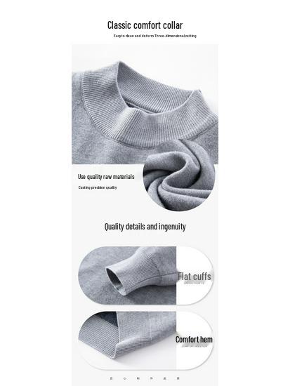 Men's Winter Velvet Fleece Knitwear: Half-High Collar Solid Base Layer Sweater