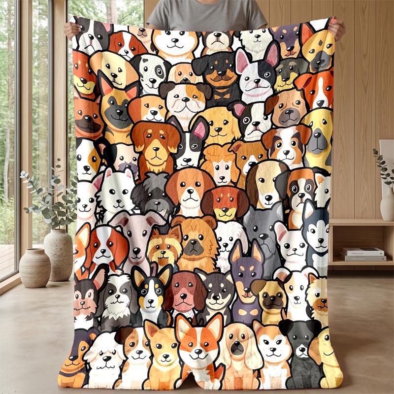 Group of Cartoon Dogs Theme Blanket Lightweight Warm Flannel Blanket Decorative Throw Blanket for Home Decoration