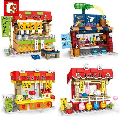 Sembo City Japansk Gatuvy Butik Grill Sushi Rakad Is Ramen Stämningsbyggklossar Tegelleksaker kreativ Expert Klassisk