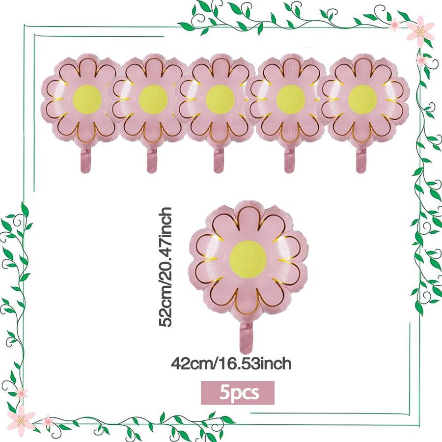 5pcs Matt Pink Candy Daisy Balloon Aluminum Foil Balloon Girl Baby Shower Birthday Party Wedding Decoration