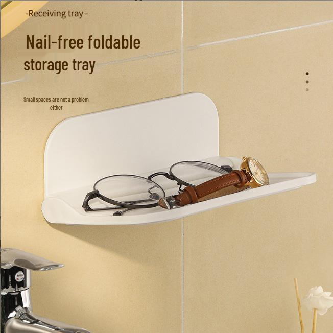 Wall-Mounted Foldable Storage Rack for Phones and Clothes in Bathroom