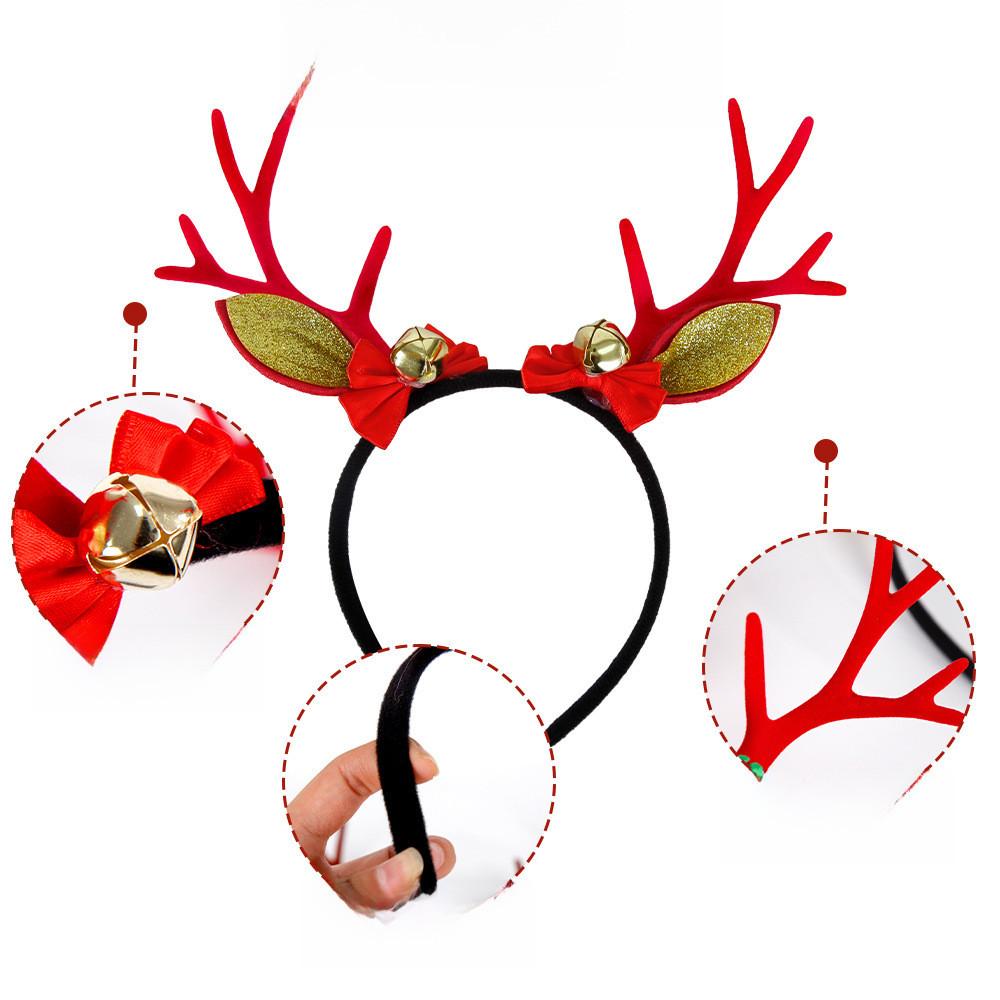 Brown Adorable Reindeer Antlers Headband With Red Pom Poms For Christmas Parties