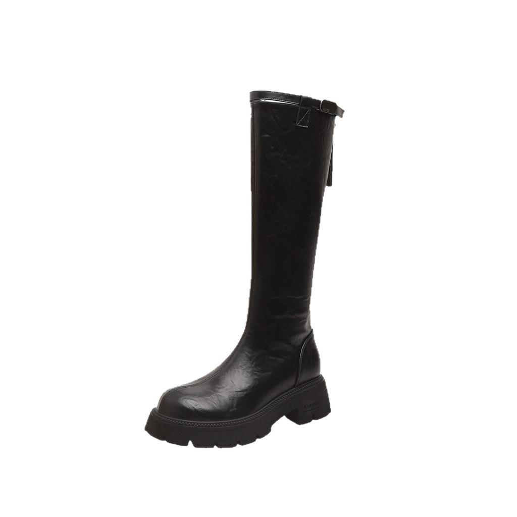 Cowhide Version Korean Version of Long Boots Women's 2025 New Autumn and Winter Platform Knight Boots Women's Boots Small Latex Tall Boots