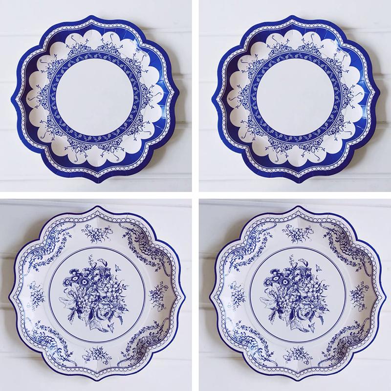 WTEMPO 10PCS 22CM Chinese Style Printed Disposable Plates Birthday Cake Donut Cupcake Paper Plates Creative DIY Plates Set