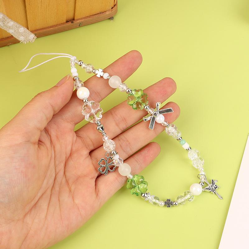 

Счастливый четырехлистный клевер шнурок для телефона Y2K Сладкий свежий бисерная цепочка для телефона брелок браслет ремешок для мобильного телефона для подарков для девочки