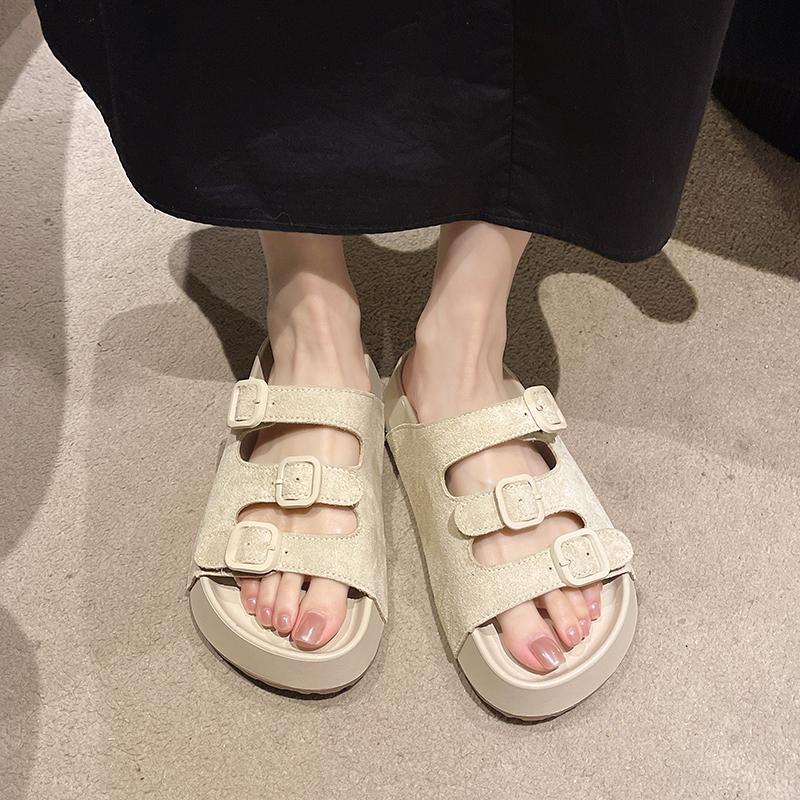 Shoes Woman 2025 Female Slippers Beige Heeled Sandals Luxury Slides Platform Low New Flat Black Designer PU Rome Rubber Fabric