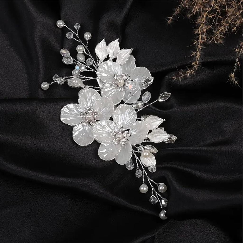 3-Piece Handmade Fabric Flower Crystal Hair Accessories Set for Bridal Wedding Styling / Photo Shoots / Evening Gown Matching