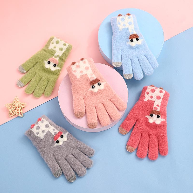 Luvas de Inverno Infantis de Desenho Animado sem Dedos - Tricô de Lã Fofo de Cinco Dedos para Esportes Ciclismo de Meninas