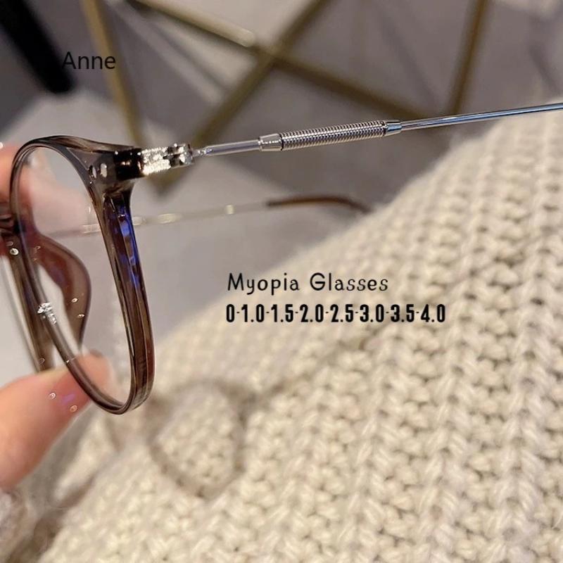 Ultralight Round Myopia Glasses for Women Retro Brown TR Frame Prescription 0 -4.0 Blue Light Blocking