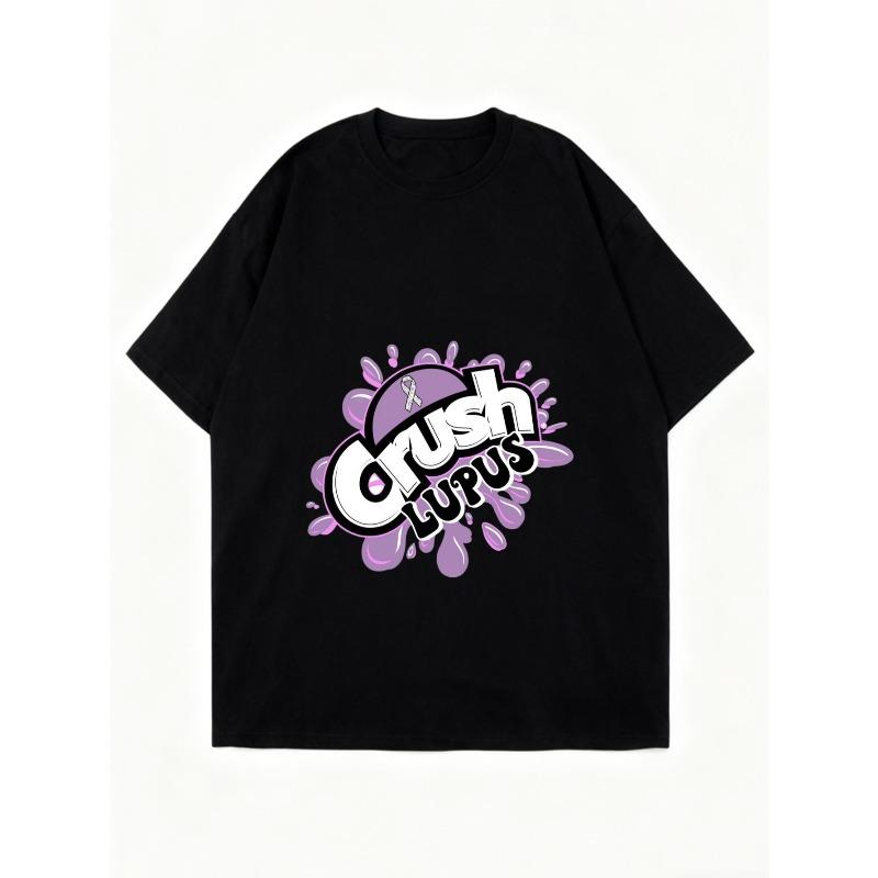Oversize Women's Short-Sleeve T-Shirt with Pink-Purple Graffiti-Style "Crush Lupus" Lupus Awareness Ribbon Print