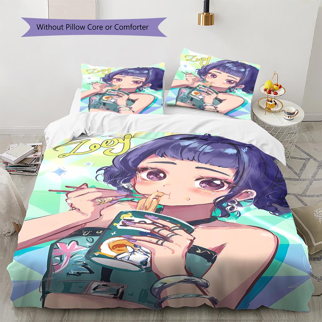 Pościel z wzorem Łowców Demonów K-pop, Zestaw kołdry Poszewka na kołdrę Poszewka na poduszkę Domowy prezent urodzinowy (1 * poszwa na kołdrę + 2 * poszewki na poduszki, bez rdzenia)