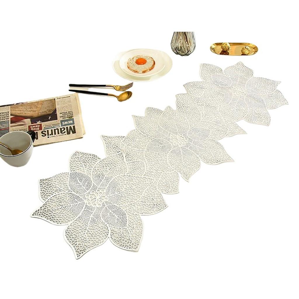 1 Pc Gold Meal Mat Flower Shaped Vinyl Table Runner Waterproof Washable Table Mats Non Slip Table Runners Holidays Parties Decor