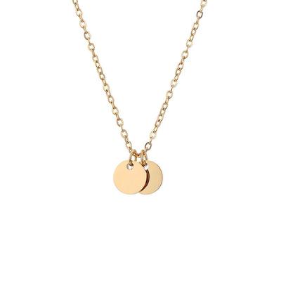 18K Gold-Plated Mini Round Pendant Necklace with Etched Stainless Steel Disc